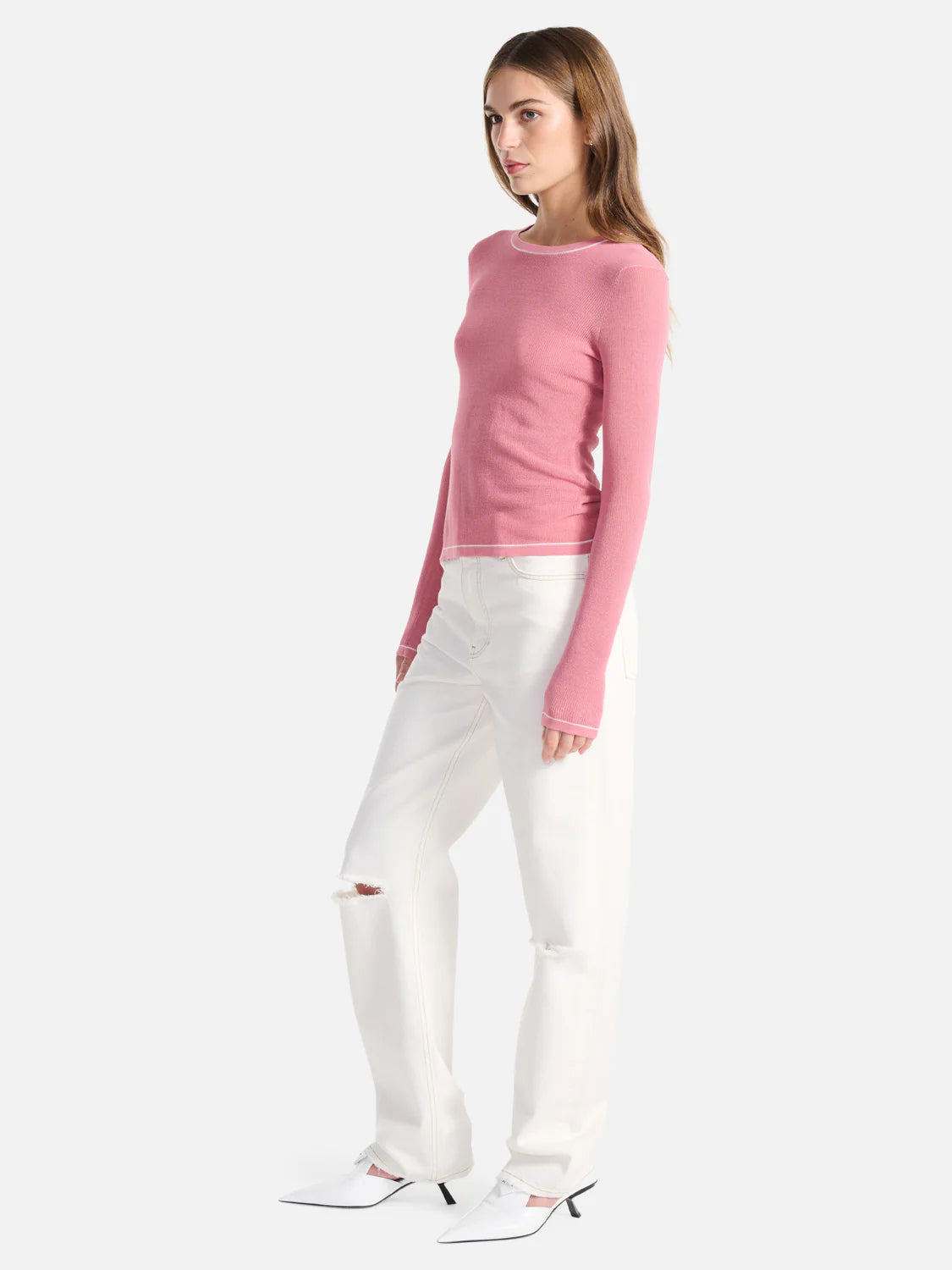 Ena Pelly Willow Sheer Knit Top Rose Quartz
