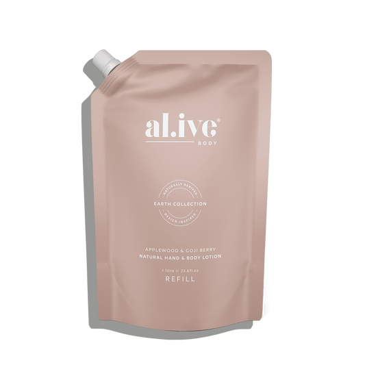 Al.ive Body 1 LTR LOTION REFILL - APPLEWOOD & GOJI BERRY