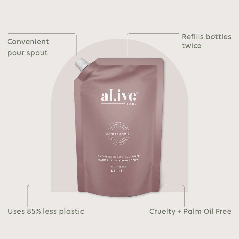 Al.ive Body 1 LTR LOTION REFILL - RASPBERRY BLOSSOM & JUNIPER