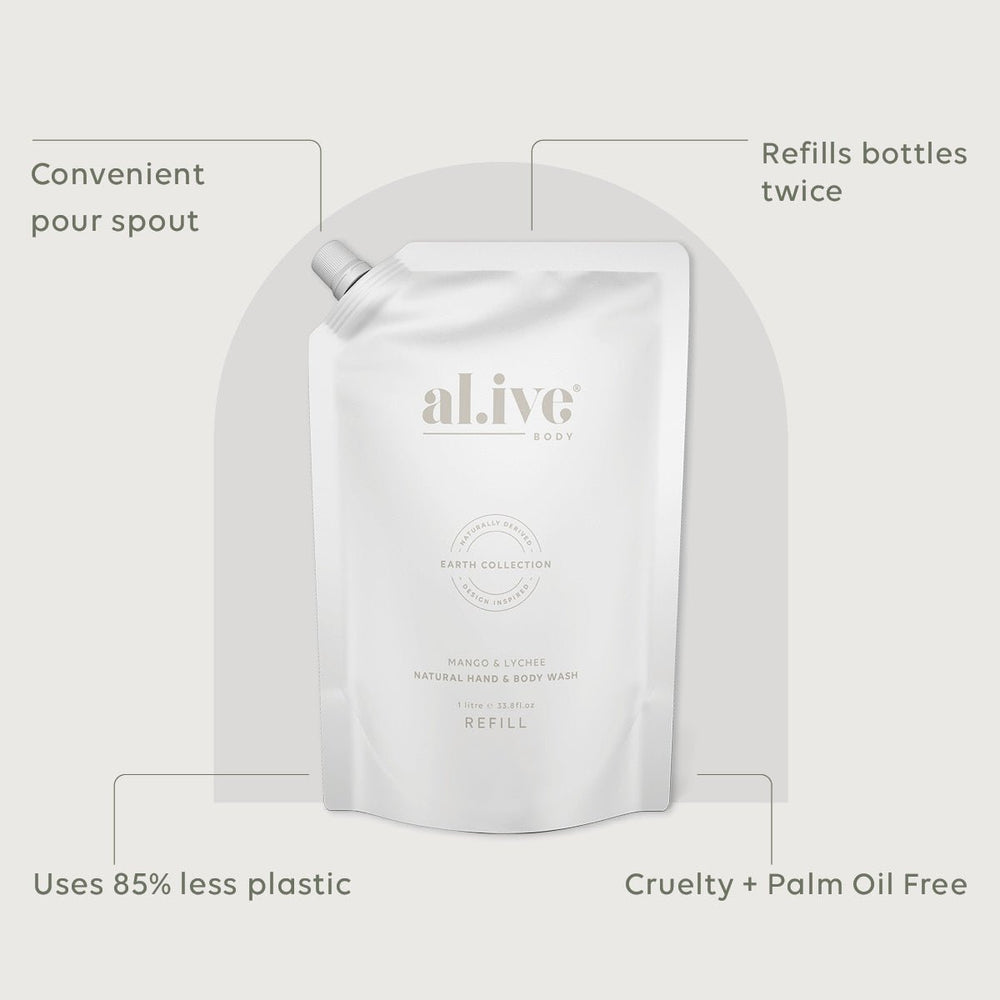 Al.ive Body 1 LTR WASH REFILL - MANGO & LYCHEE
