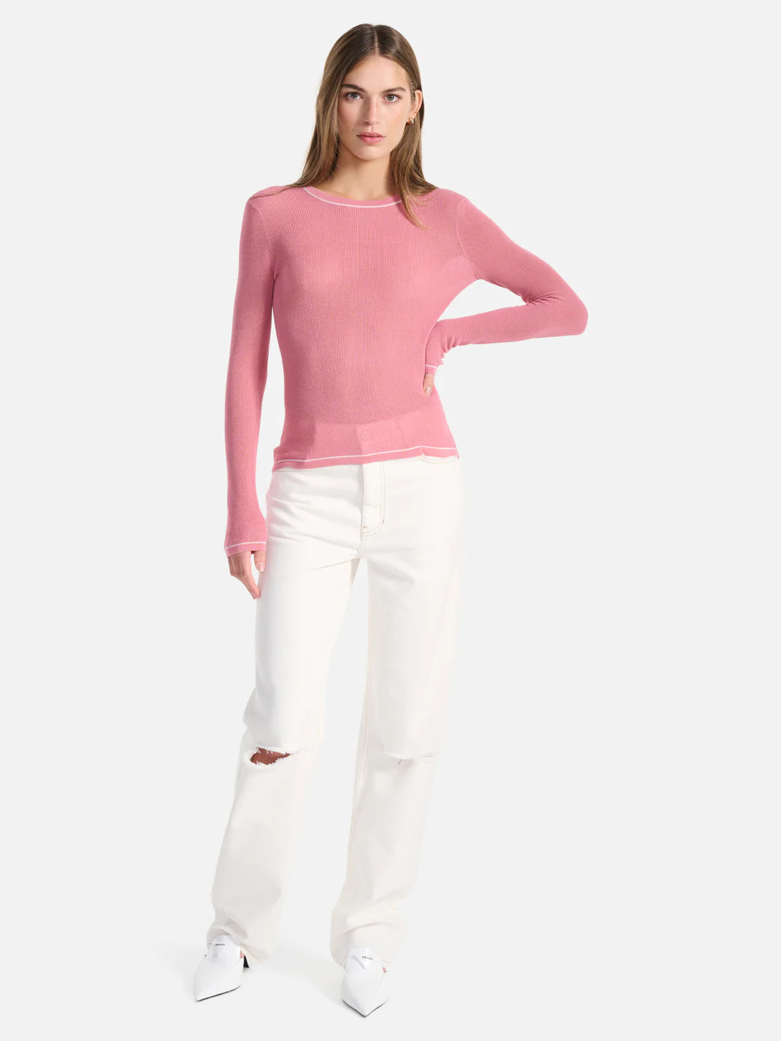 Ena Pelly Willow Sheer Knit Top Rose Quartz