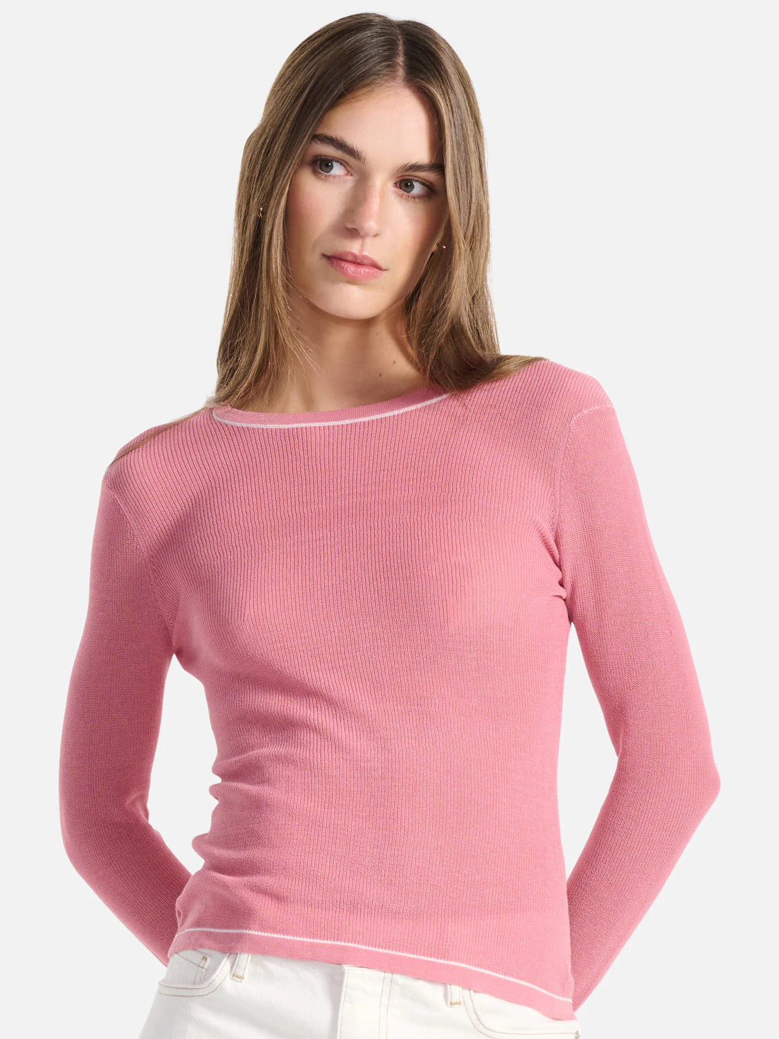 Ena Pelly Willow Sheer Knit Top Rose Quartz