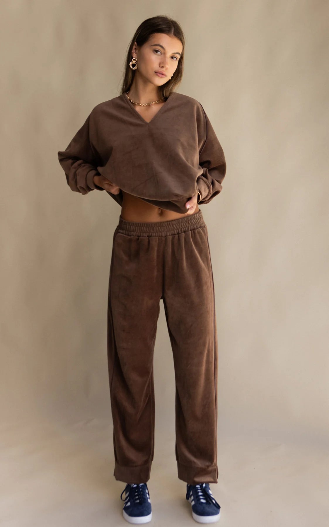 Araminta James Velour Piping Pant Chocolate