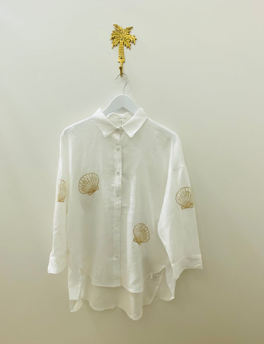 Little Lies - Shell Embroidery Shirt - White