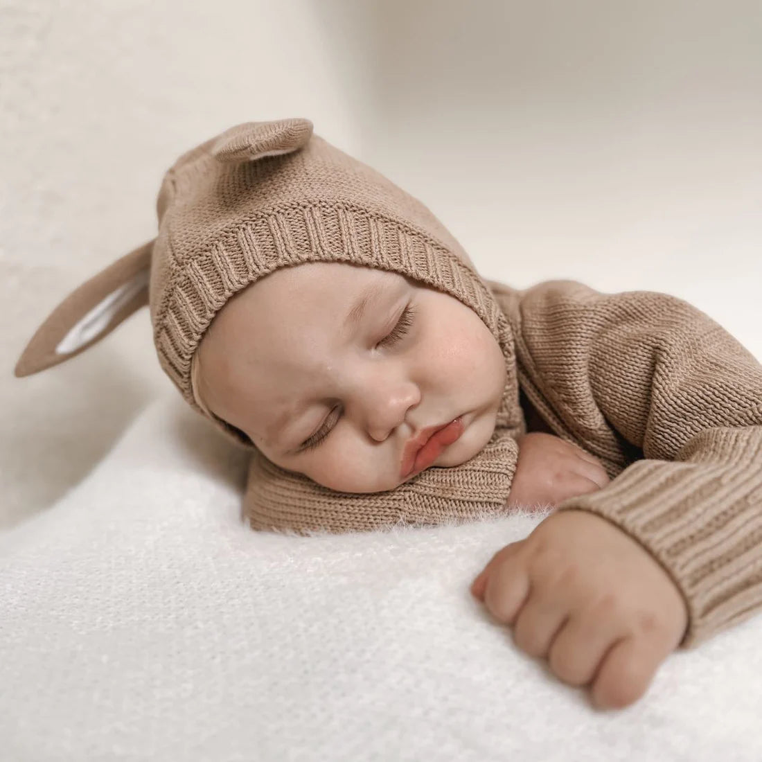 Aster & Oak - Taupe Bunny Knit Romper