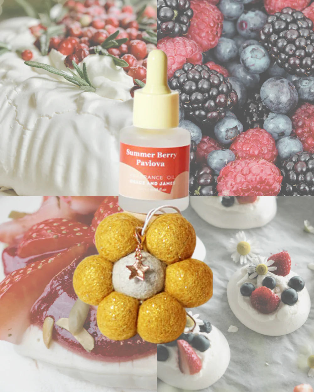 Grace and James Summer Berry Pavlova - Felt Air Freshener with Christmas Charm