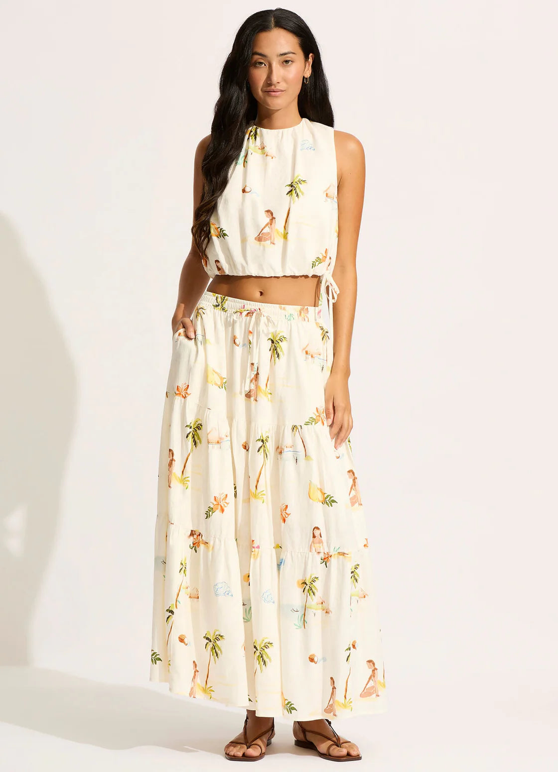 Sea Folly - Isla Palm Drawcord Waist Top Ecru