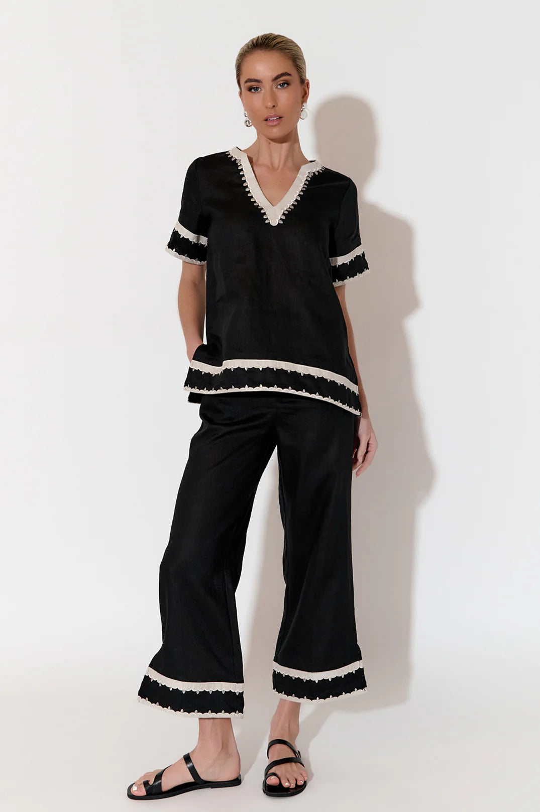 Adorne Archer Applique Linen Top (Black)