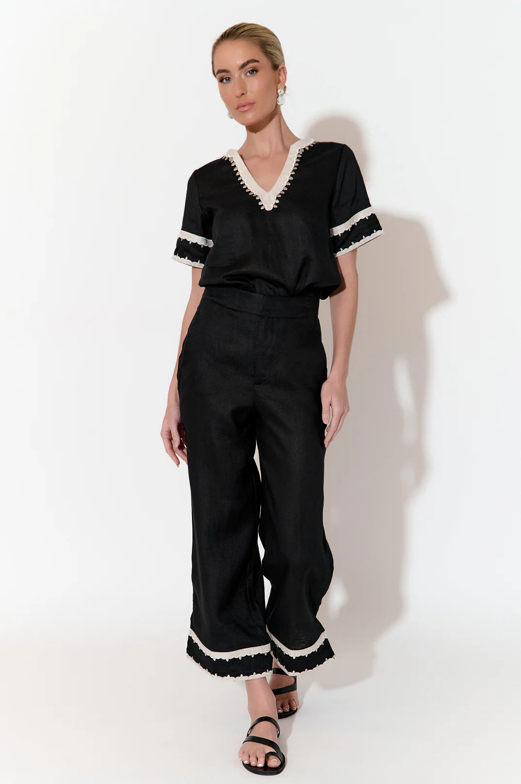 Adorne Archer Applique Linen Top (Black)