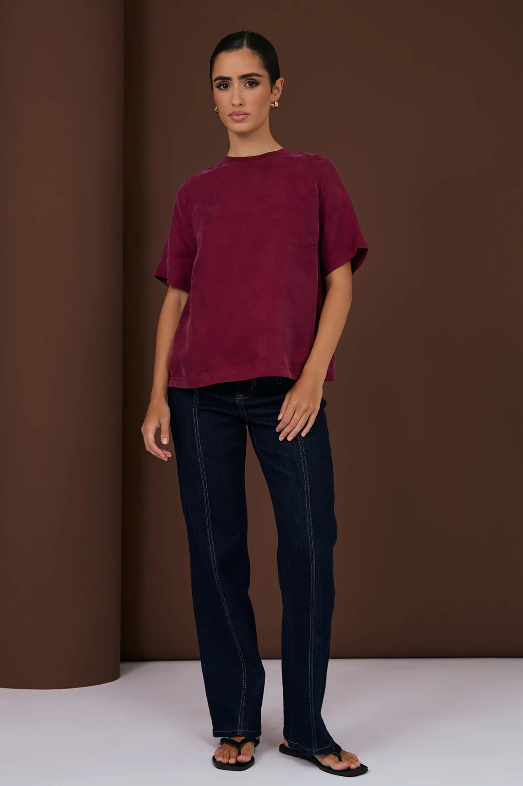 Adorne Arden Cupro Top - Burgundy