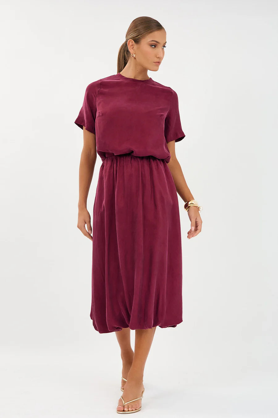 Adorne Arden Cupro Top - Burgundy