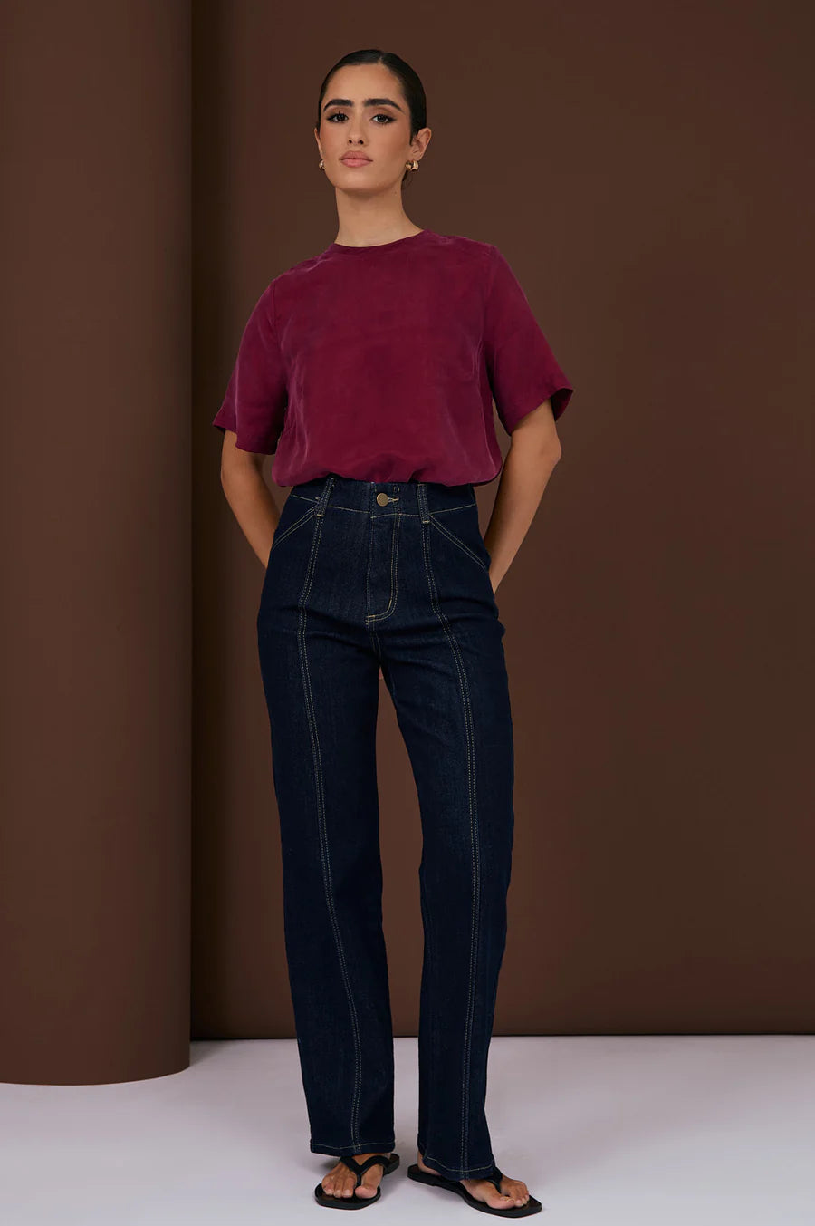 Adorne Arden Cupro Top - Burgundy