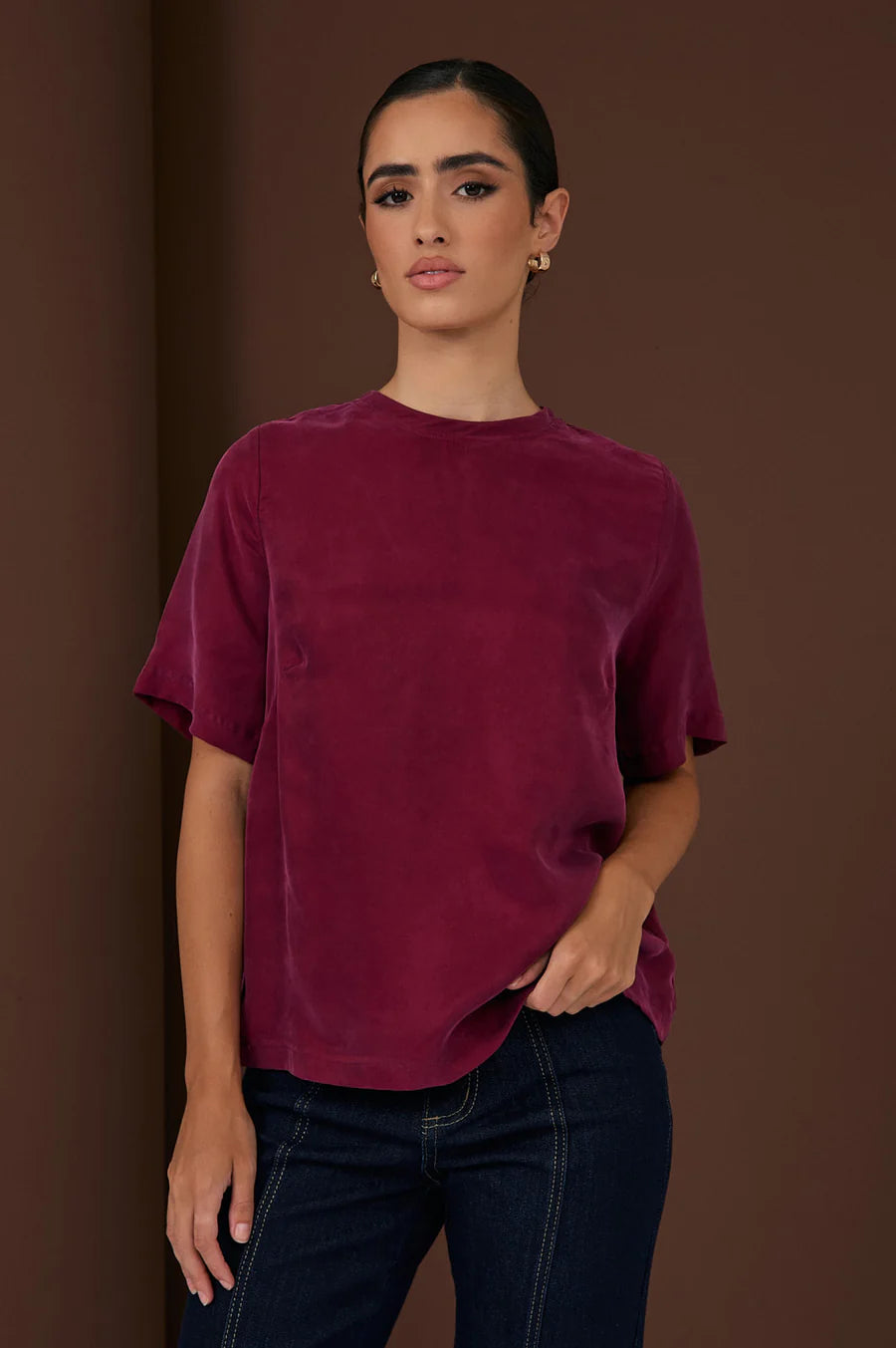Adorne Arden Cupro Top - Burgundy