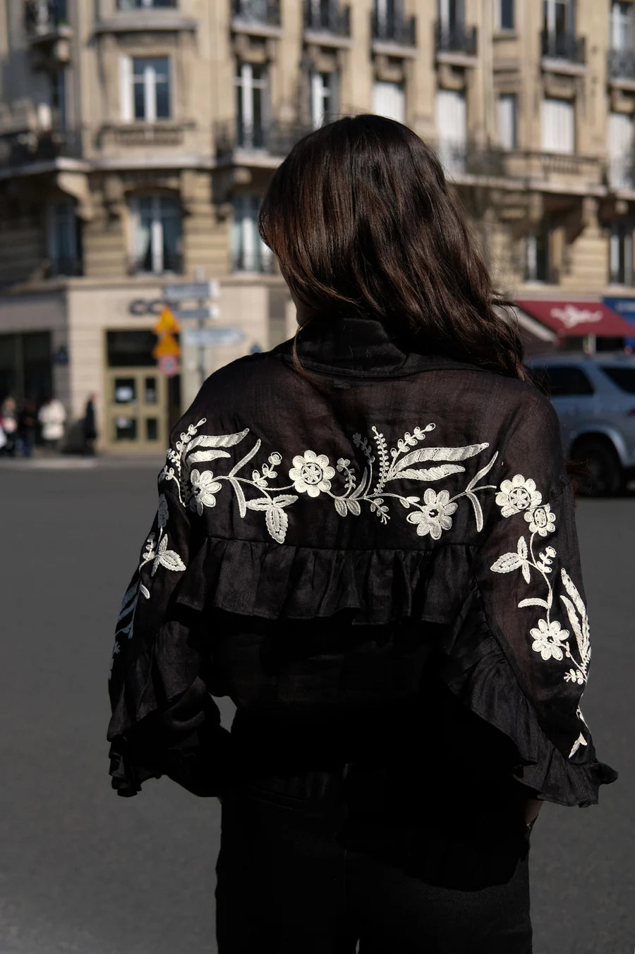 Adorne Wanda Embroidered Ramie Shirt- Black