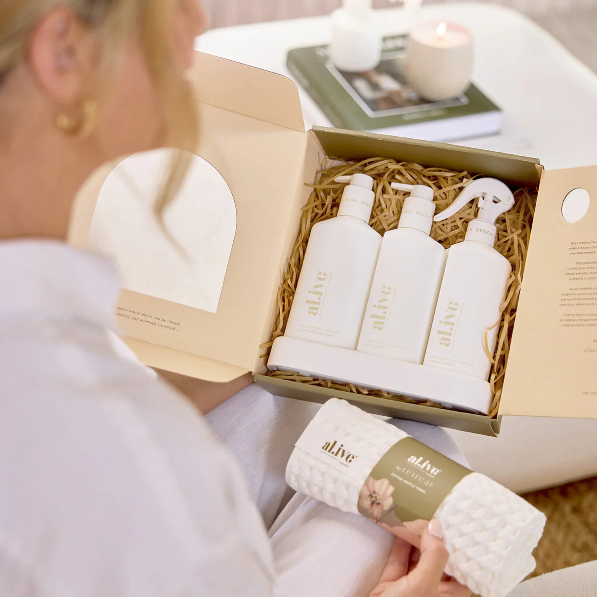Al.ive Body The Retreat Kitchen Trio & Towel Gift Set - Lemon Myrtle & Honeydew