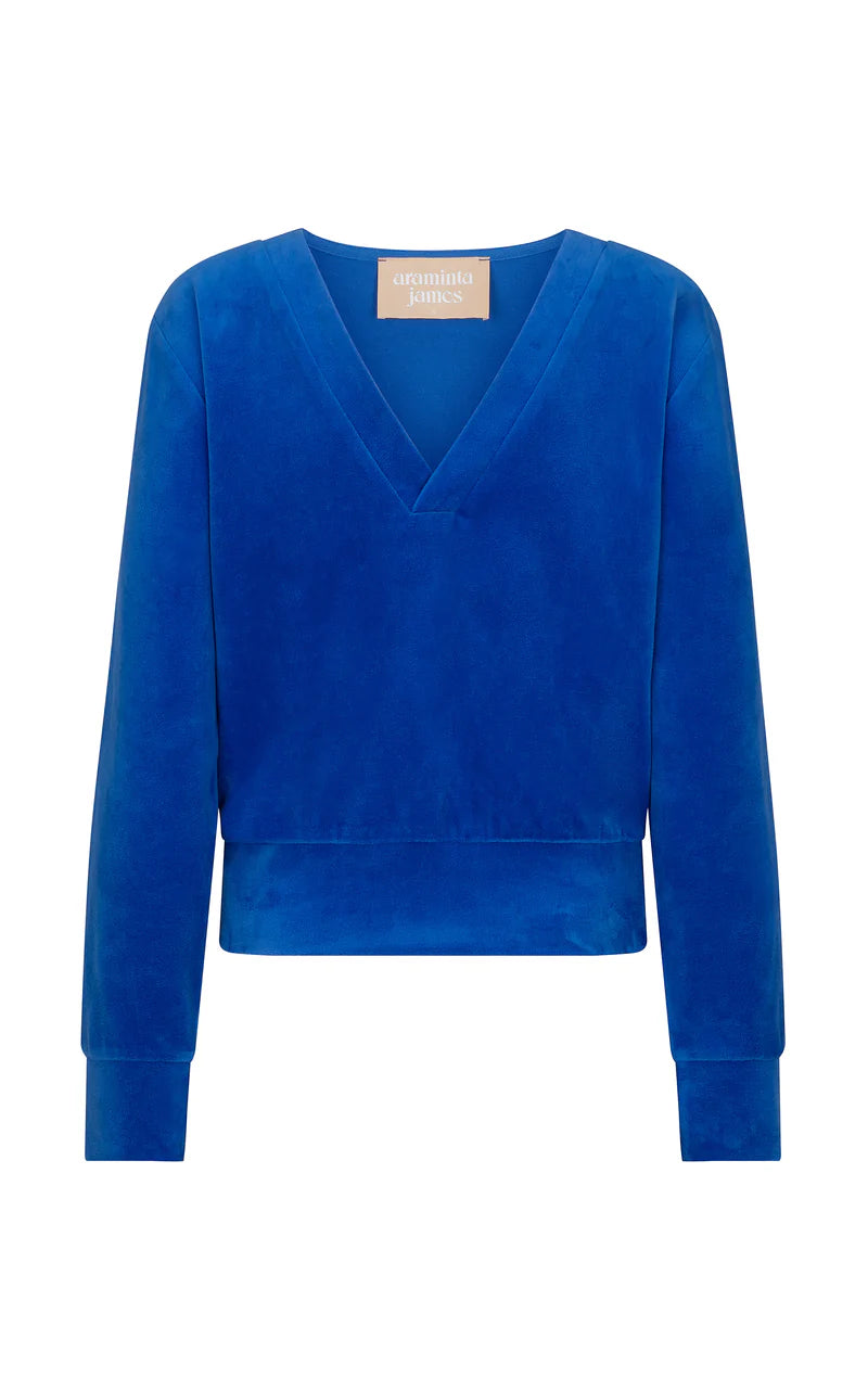 Araminta James Velour Retro Sweater Alpine blue