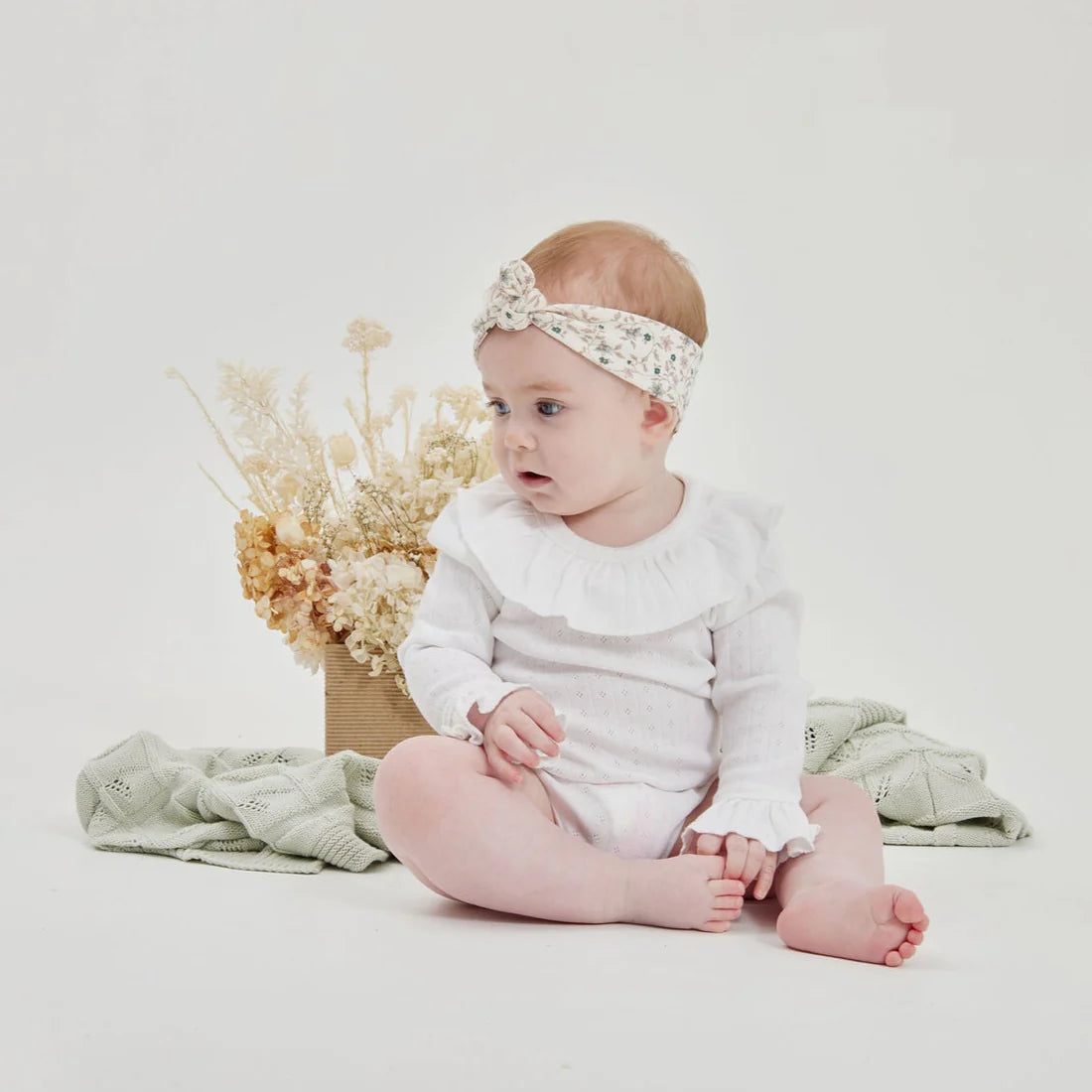 Aster & Oak - White Pointelle Ruffle Onesie