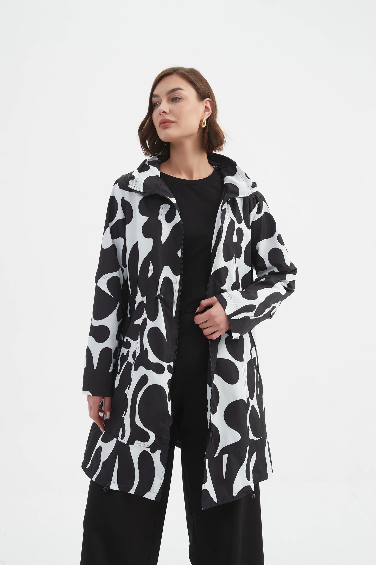Tirelli Adjustable Waist Print Parka- Black/Cream Blot Print