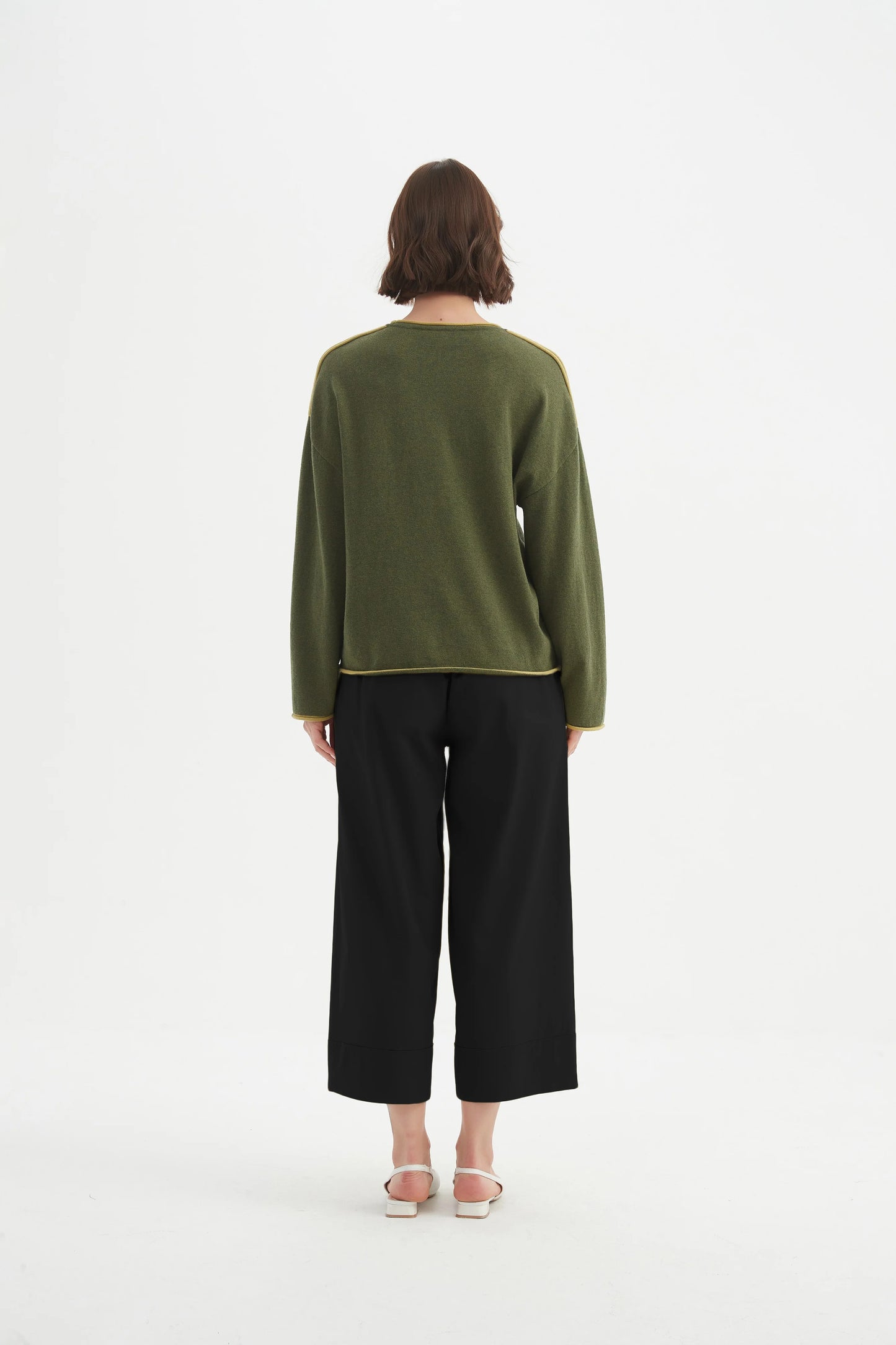 Tirelli Contrast Trim Knit - Seaweed/Citron