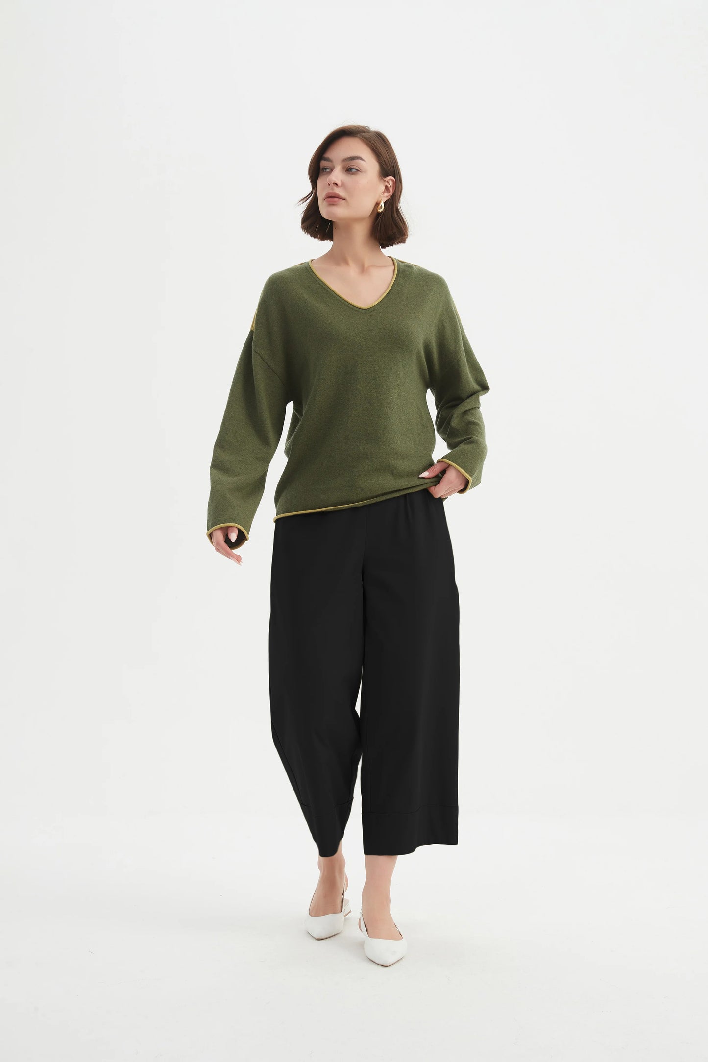 Tirelli Contrast Trim Knit - Seaweed/Citron