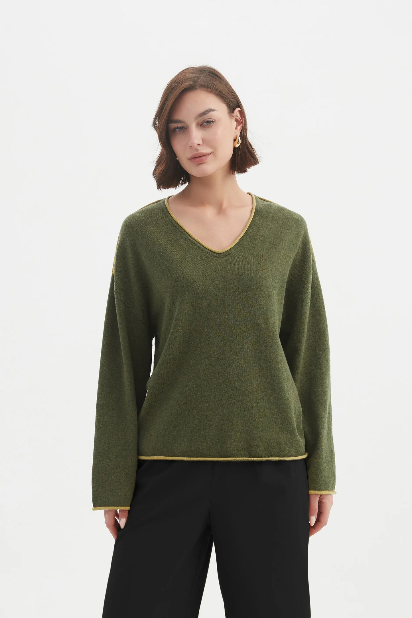 Tirelli Contrast Trim Knit - Seaweed/Citron
