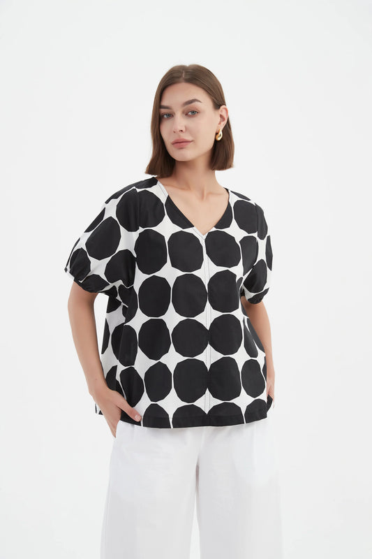 Tirelli - V Neck Bishop Sleeve Poplin Top