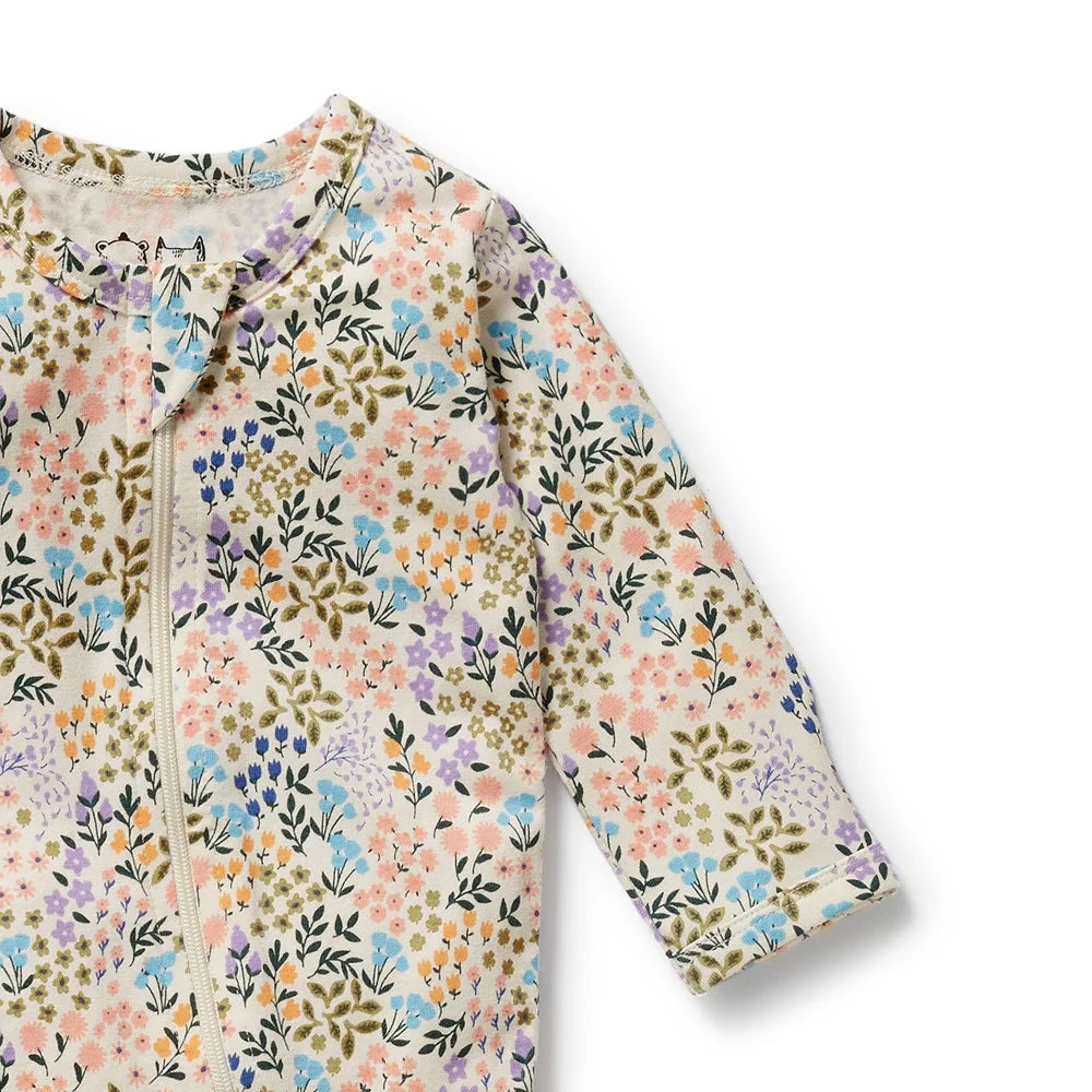 Wilson & Frenchy Tiny Bloom Organic Zipsuit With Feet