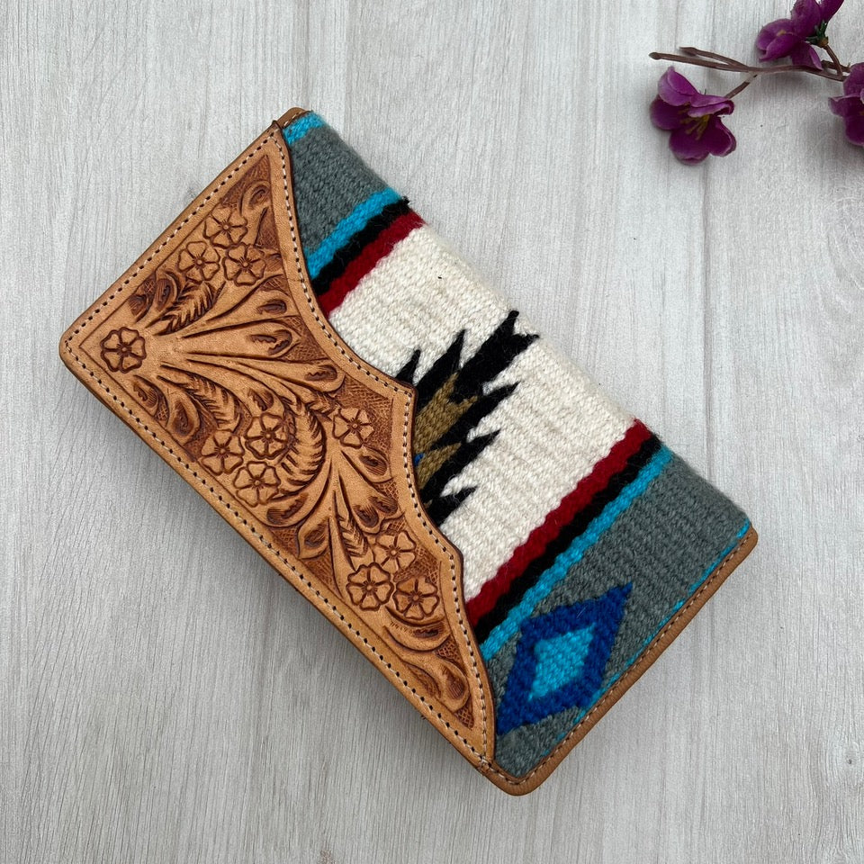 Western good leather saddle blanket wallet