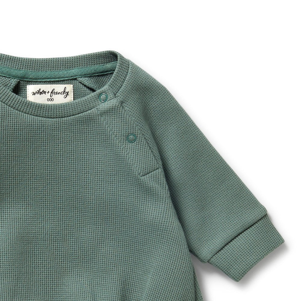 Wilson & Frenchy Pine Green Organic Waffle Bodysuit