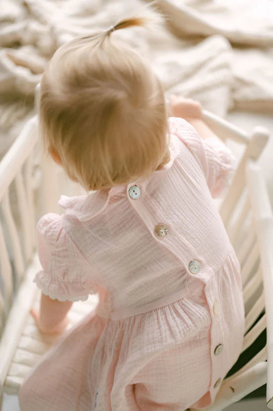 Aster & Oak - Pink Muslin Trim Dress