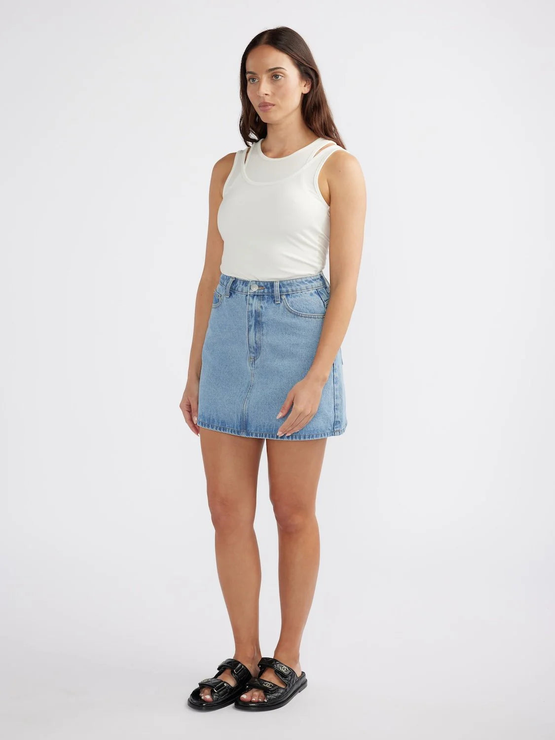 Ena Pelly Reese Denim Mini Skirt - Mid Wash Blue