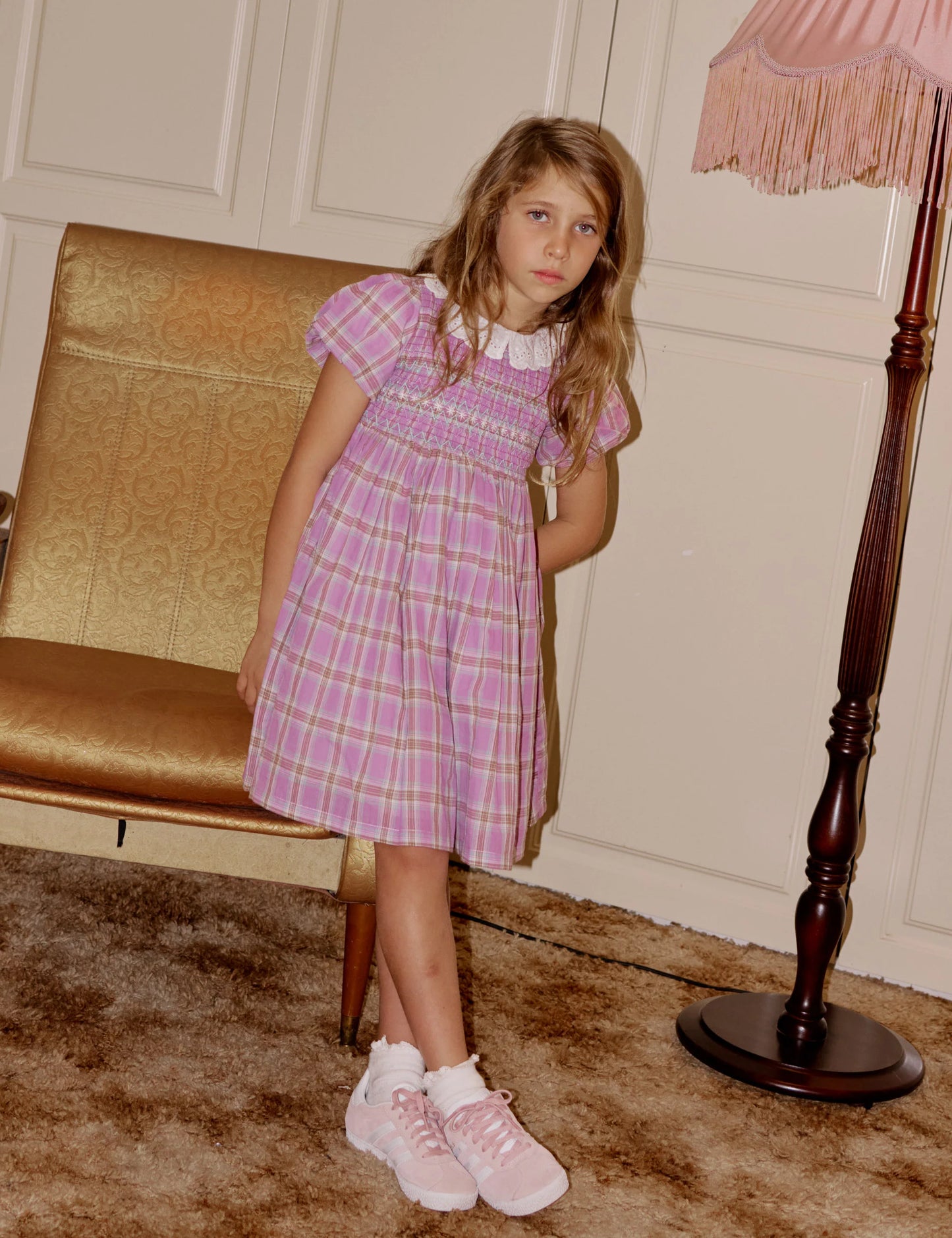 Goldie + Ace Mauve Check Flo Smocked Dress