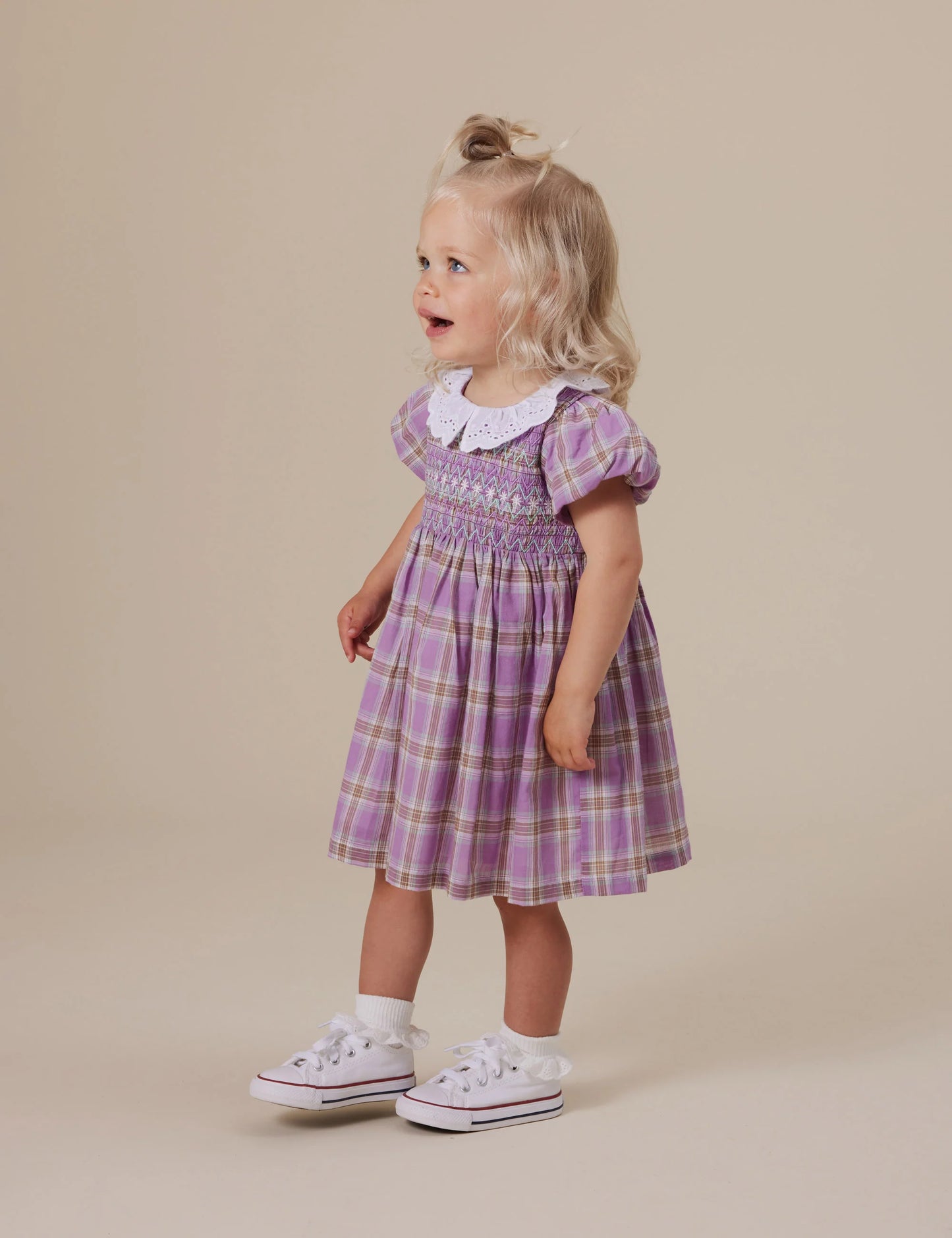 Goldie + Ace Mauve Check Flo Smocked Dress