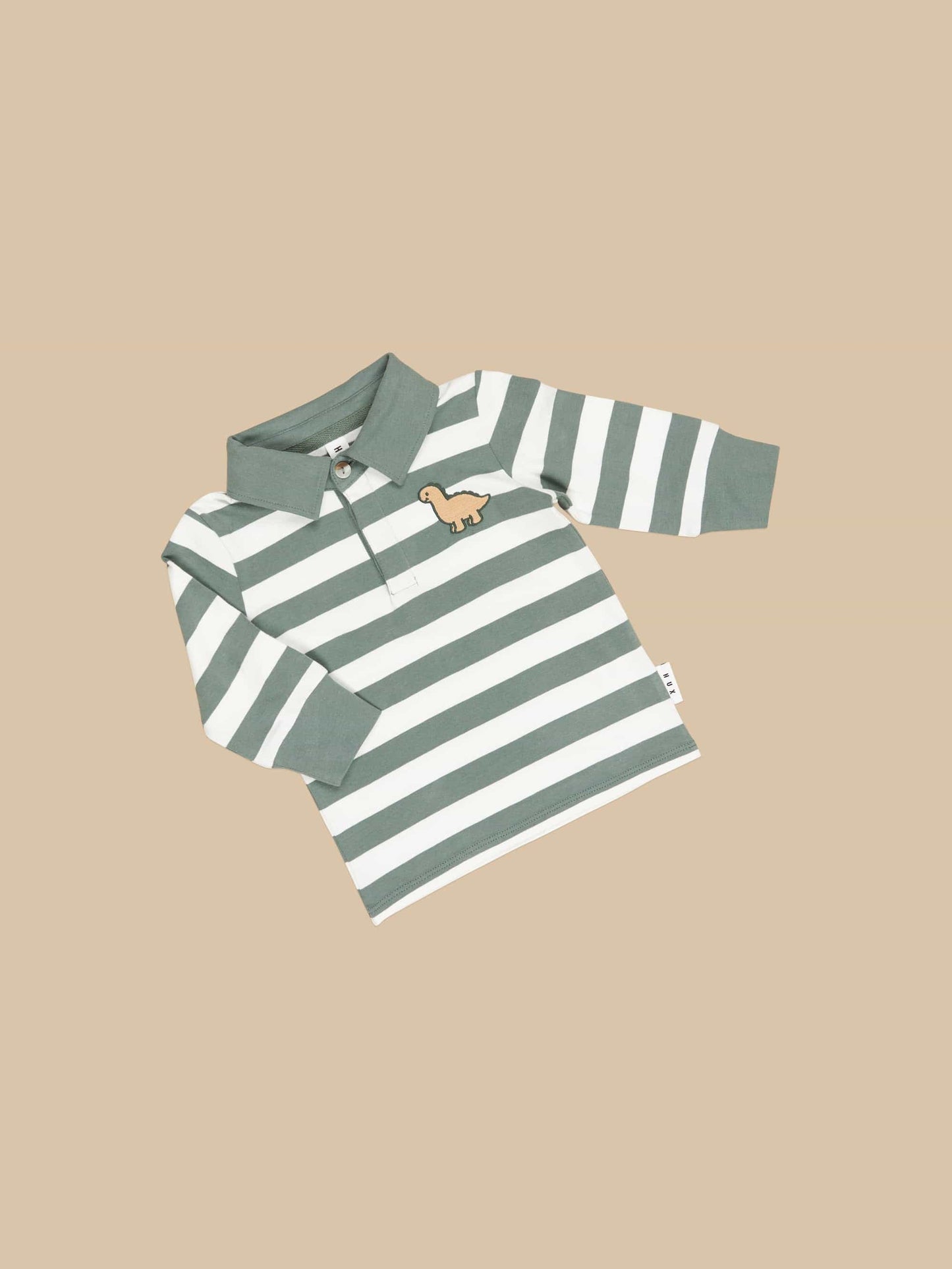 Huxbaby Dino Stripe Polo Spruce & Almond