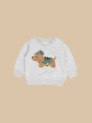 Huxbaby Dino Dog Sweatshirt Grey Marle