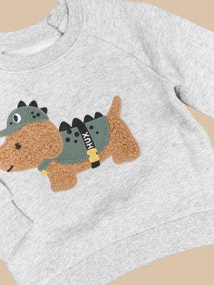 Huxbaby Dino Dog Sweatshirt Grey Marle