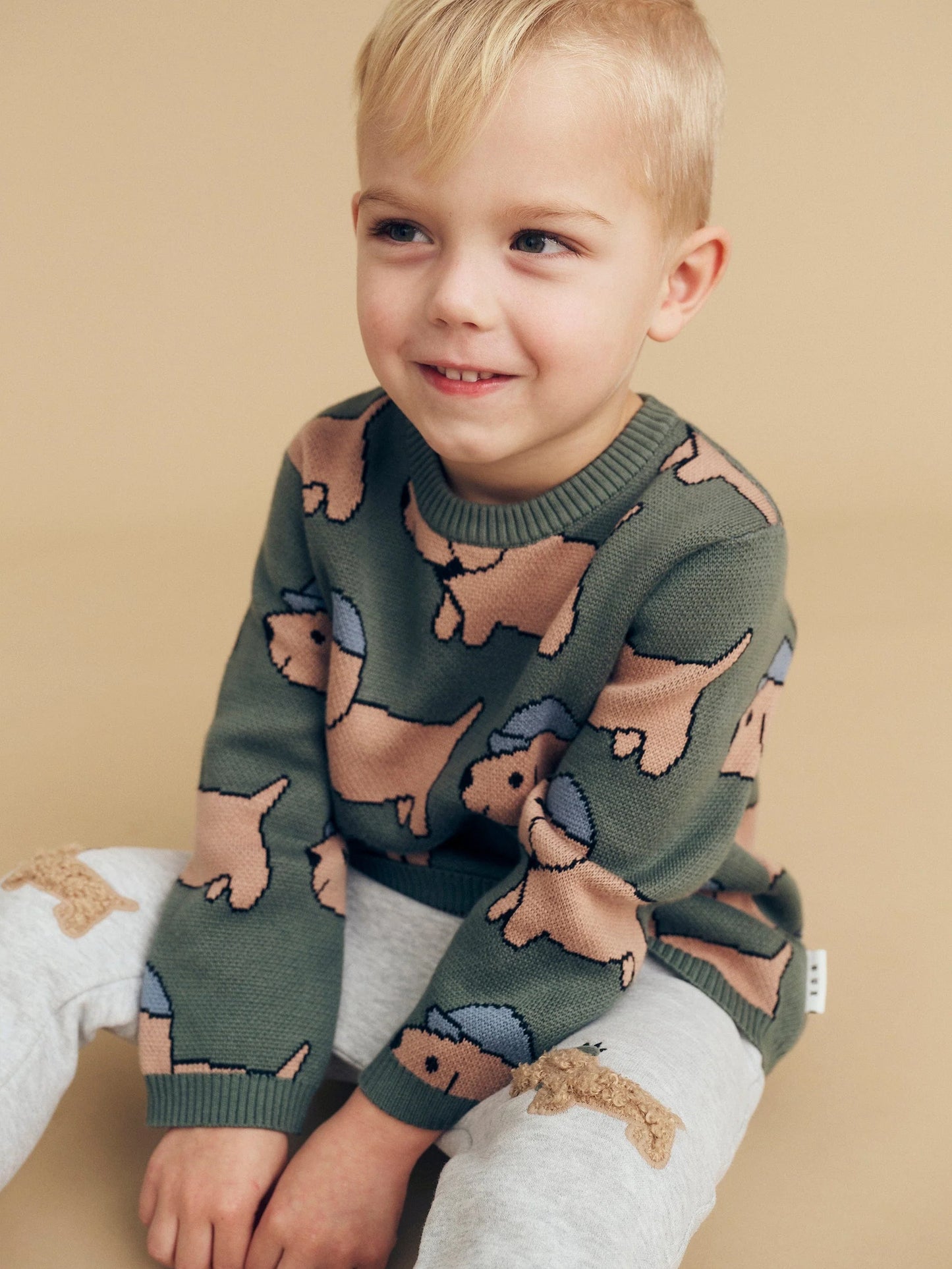 Huxbaby Furry Dino Dog Drop Crotch Pant Grey Marle