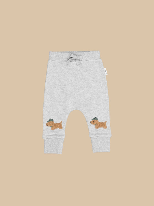 Huxbaby Furry Dino Dog Drop Crotch Pant Grey Marle