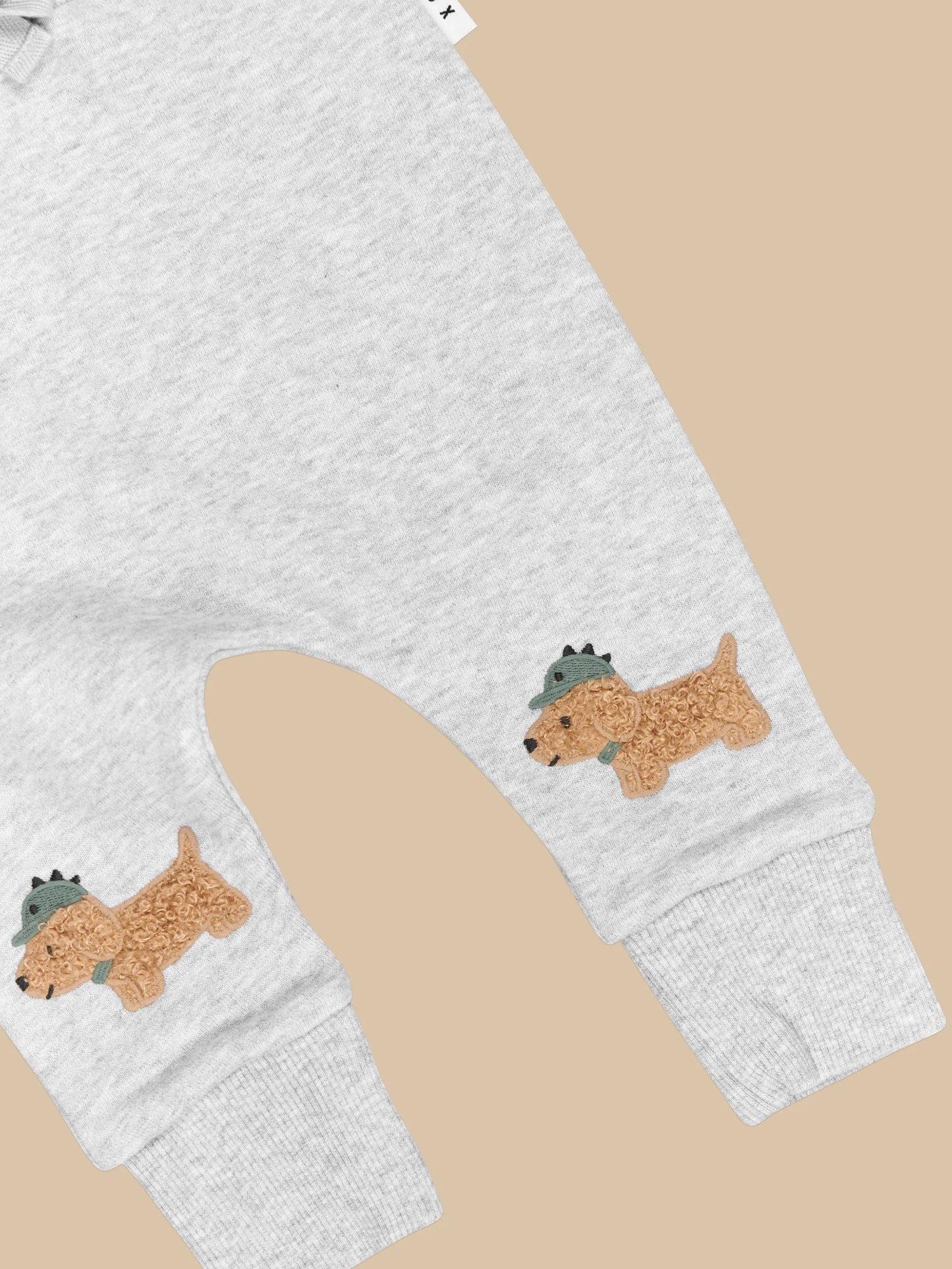 Huxbaby Furry Dino Dog Drop Crotch Pant Grey Marle