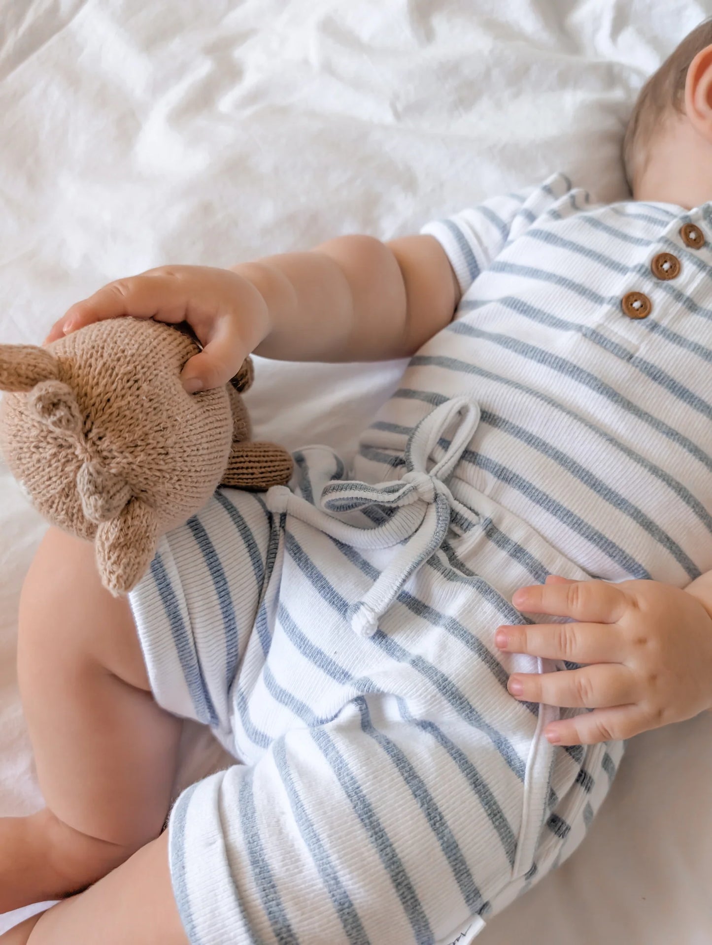 Aster and Oak Blue Stripe Rib Henley Top