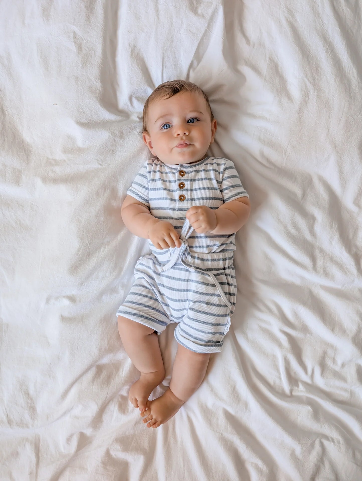 Aster and Oak Blue Stripe Rib Henley Top