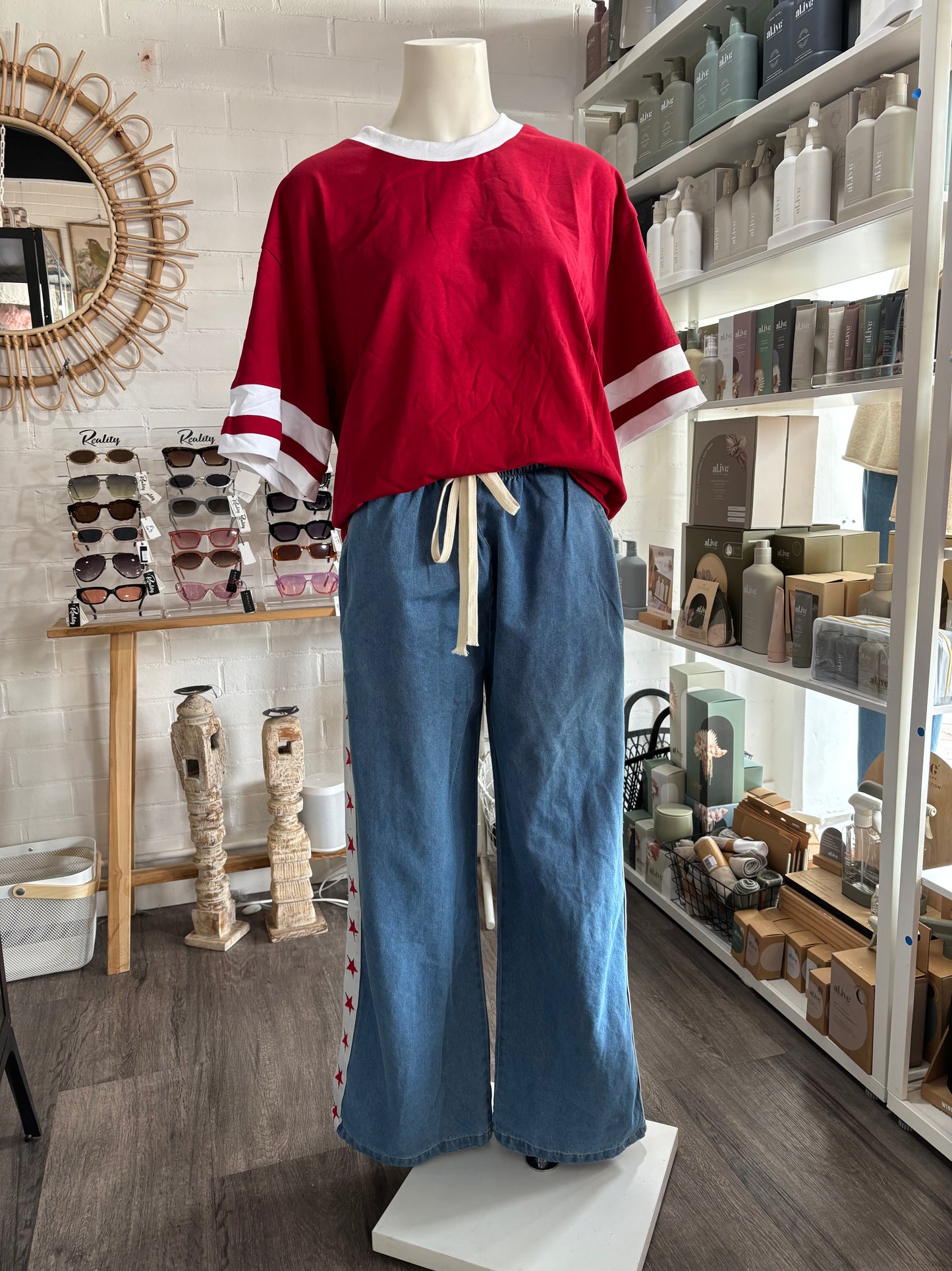By Frankie Blue Denim Red Star Pant