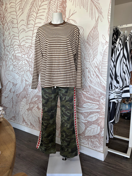 By Frankie Brown/Beige Stripe Long Sleeve Top