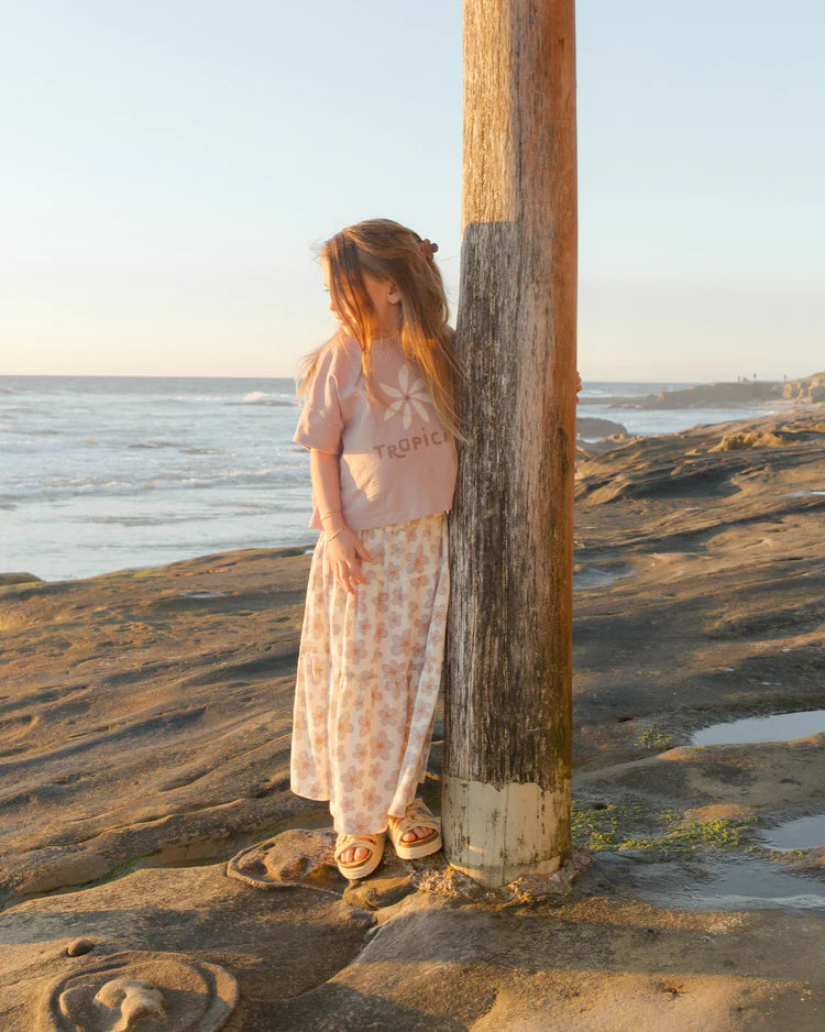 Rylee & Cru Tiered Midi Skirt || Hibiscus