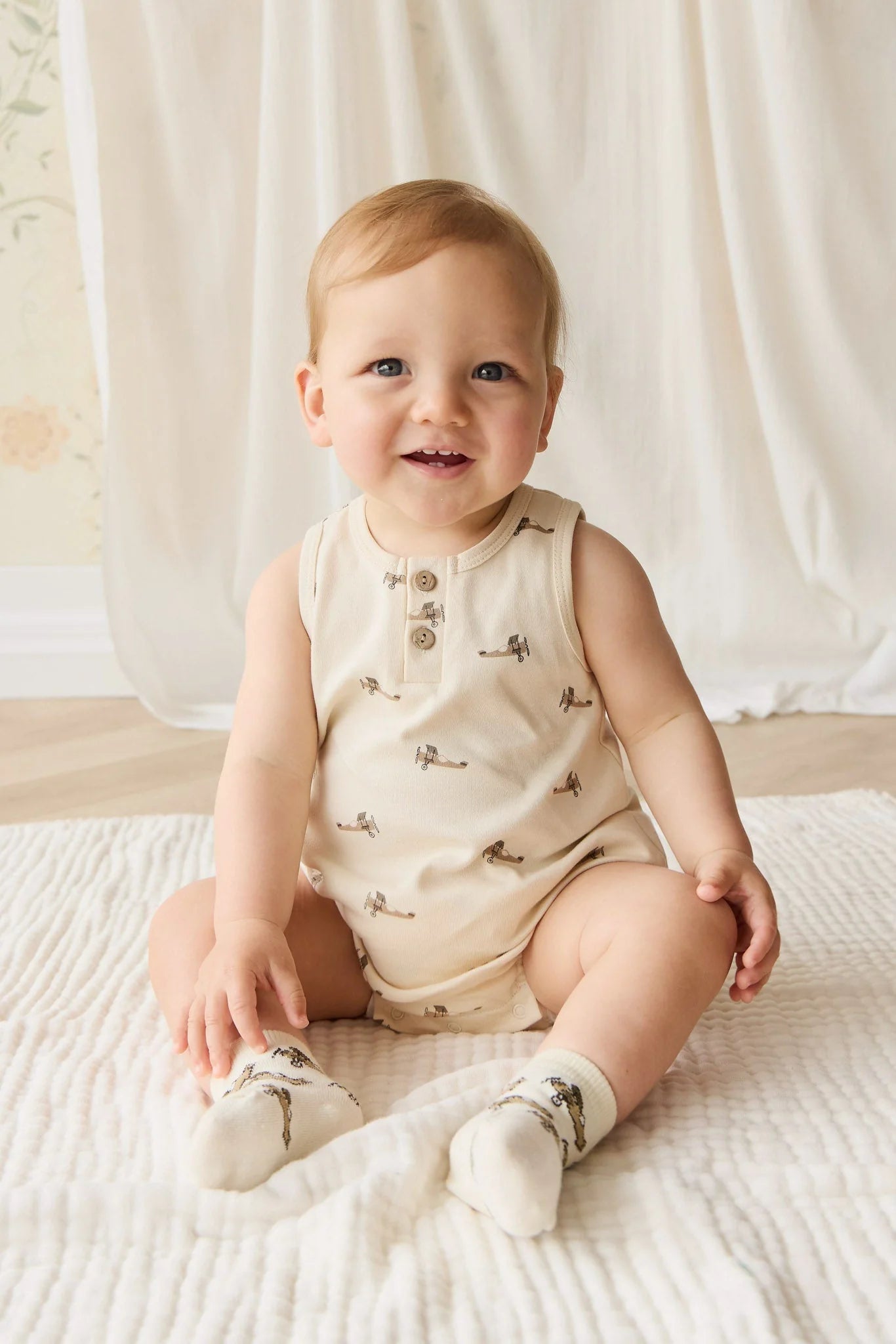 Jamie Kay Pima Cotton Archie Playsuit - Fly High Vanilla Cream