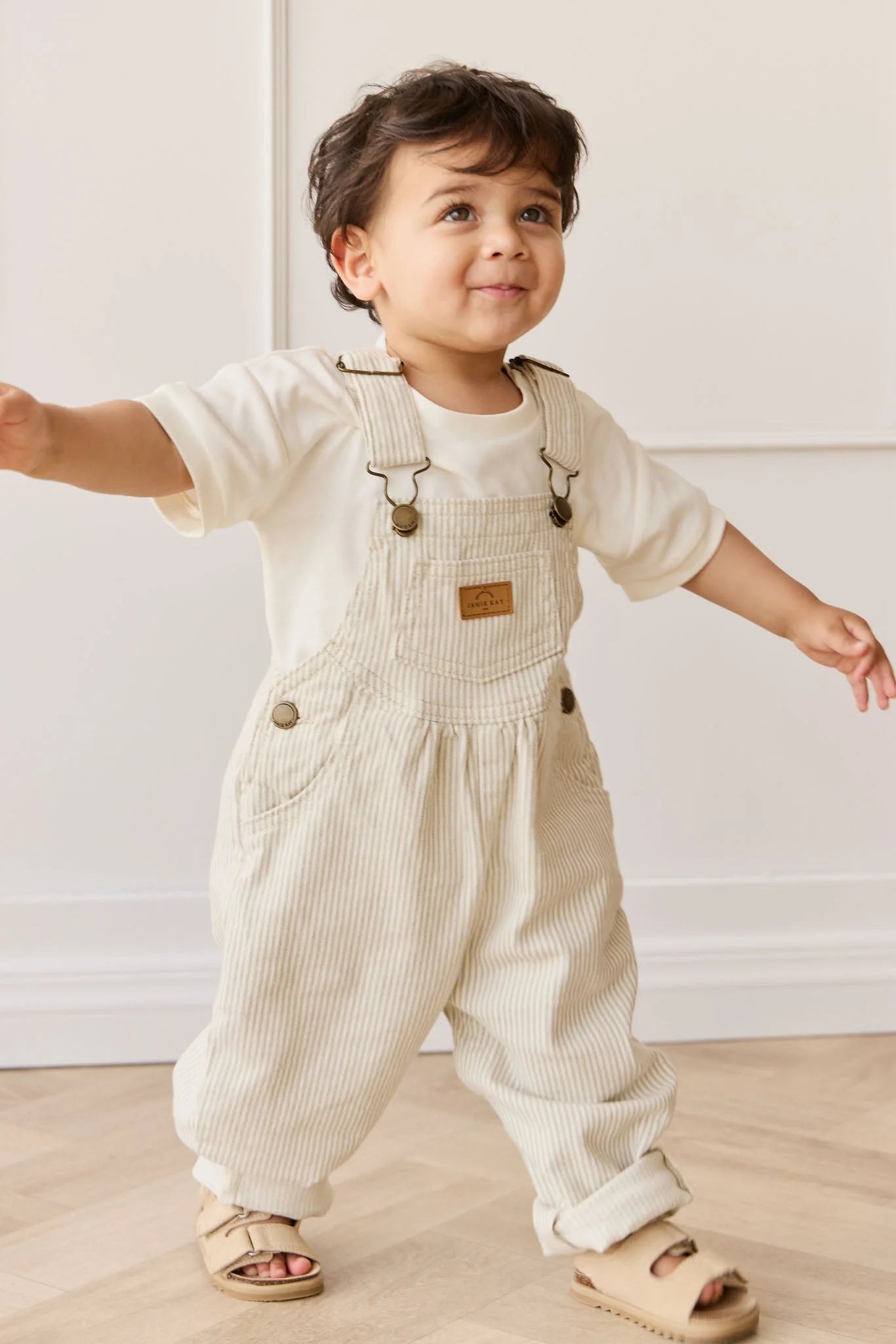 Jamie Kay Cecil Overall - Fine Vertical Stripe Sandy Brown/Cloud