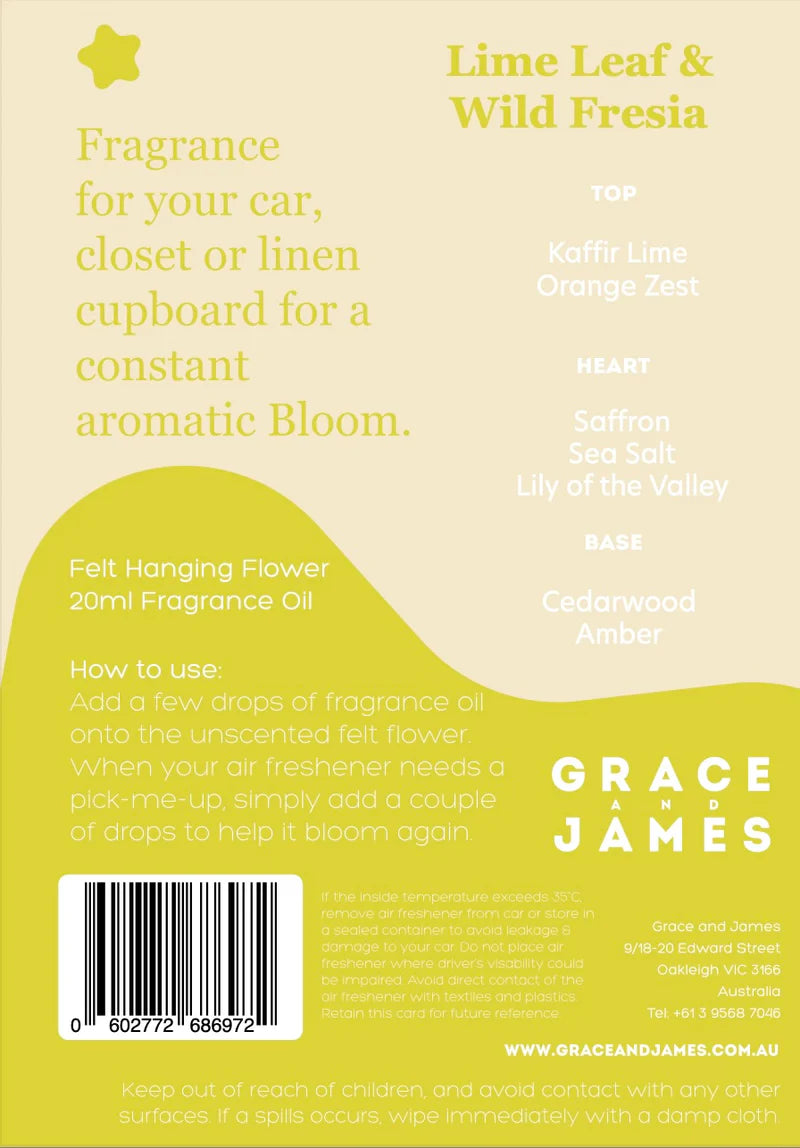 Grace and James Lime Leaf & Fresia - Felt Air Freshener