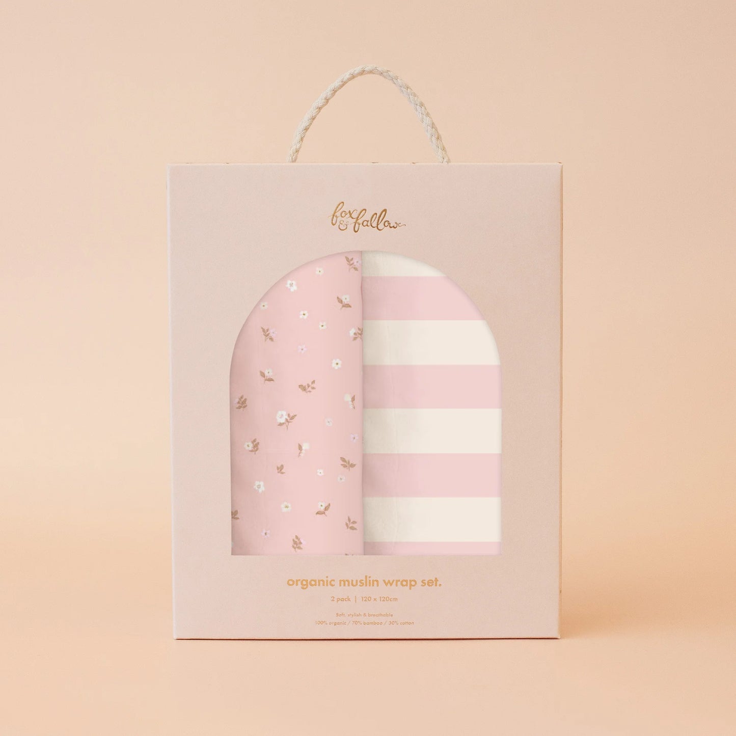Fox & Fallow Dusty Roses / Petal Stripe Organic Muslin Wrap Set