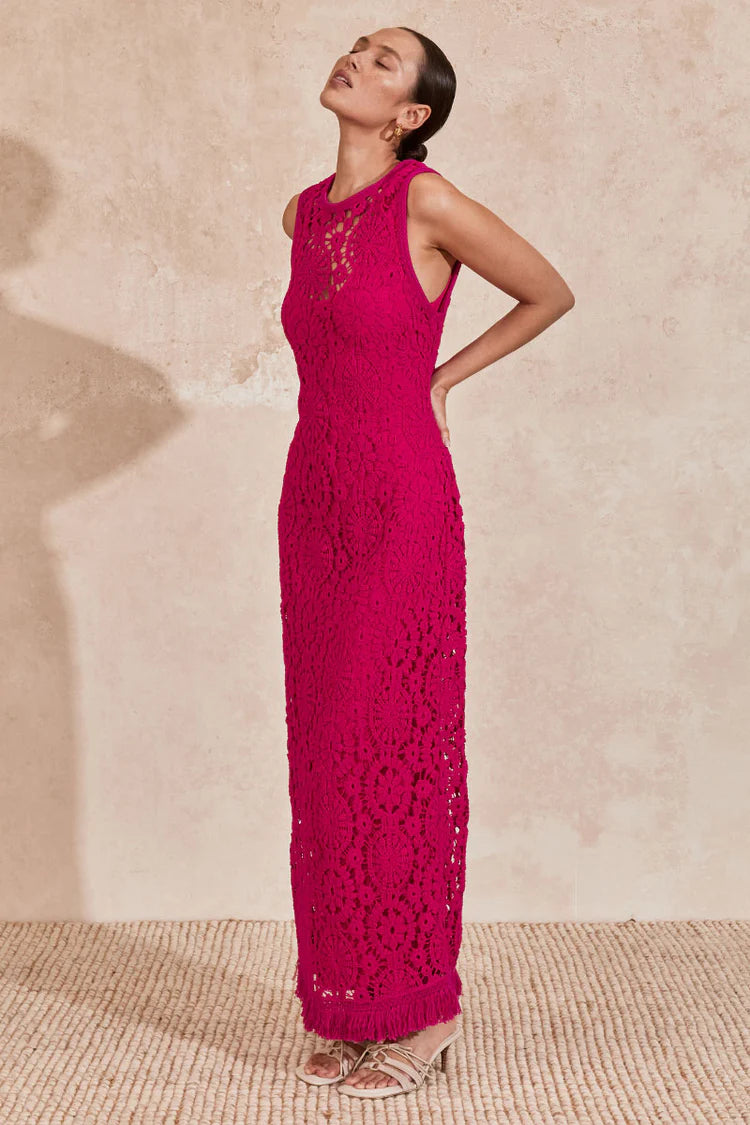 Mon Renn Mila Midi Dress Magenta Pink