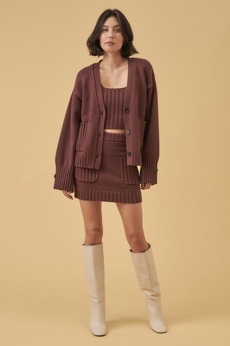 Mon Renn Hudson Knit Mini Skirt Mahogany
